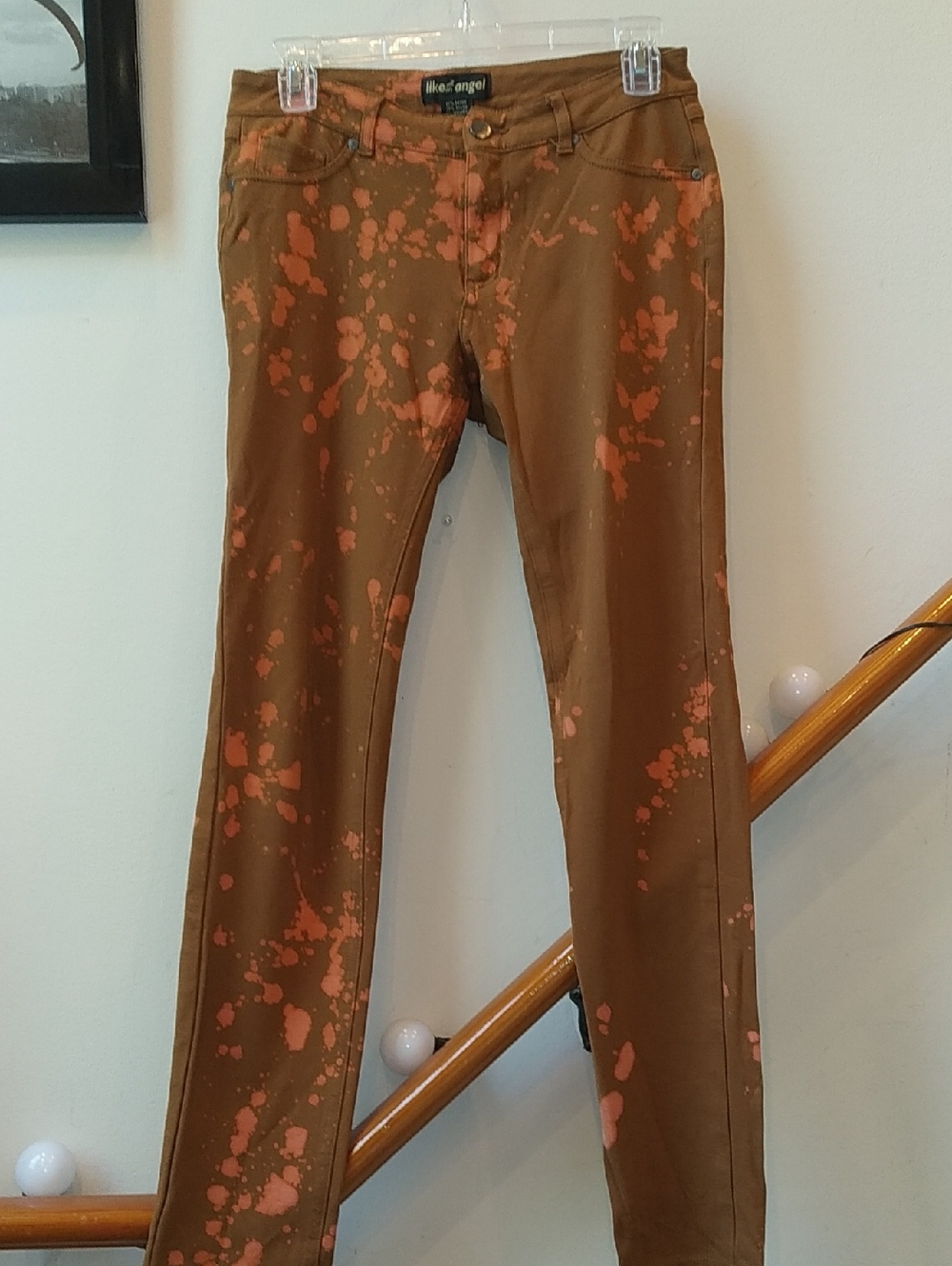 like an angel Brown and Coral-Accent Skinny Pants